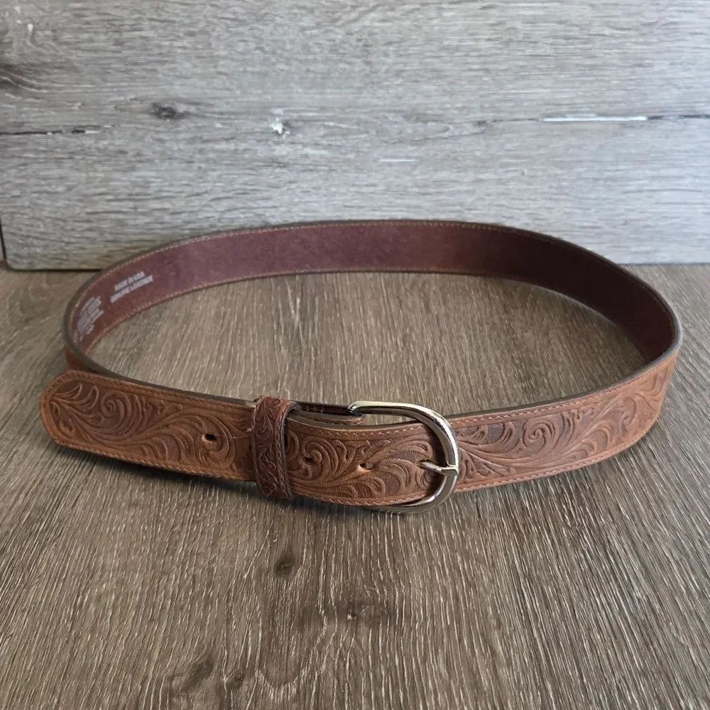 Leegin Silver Creek Classics Bay Apache Western Scroll Belt Style 53909 Sz 40